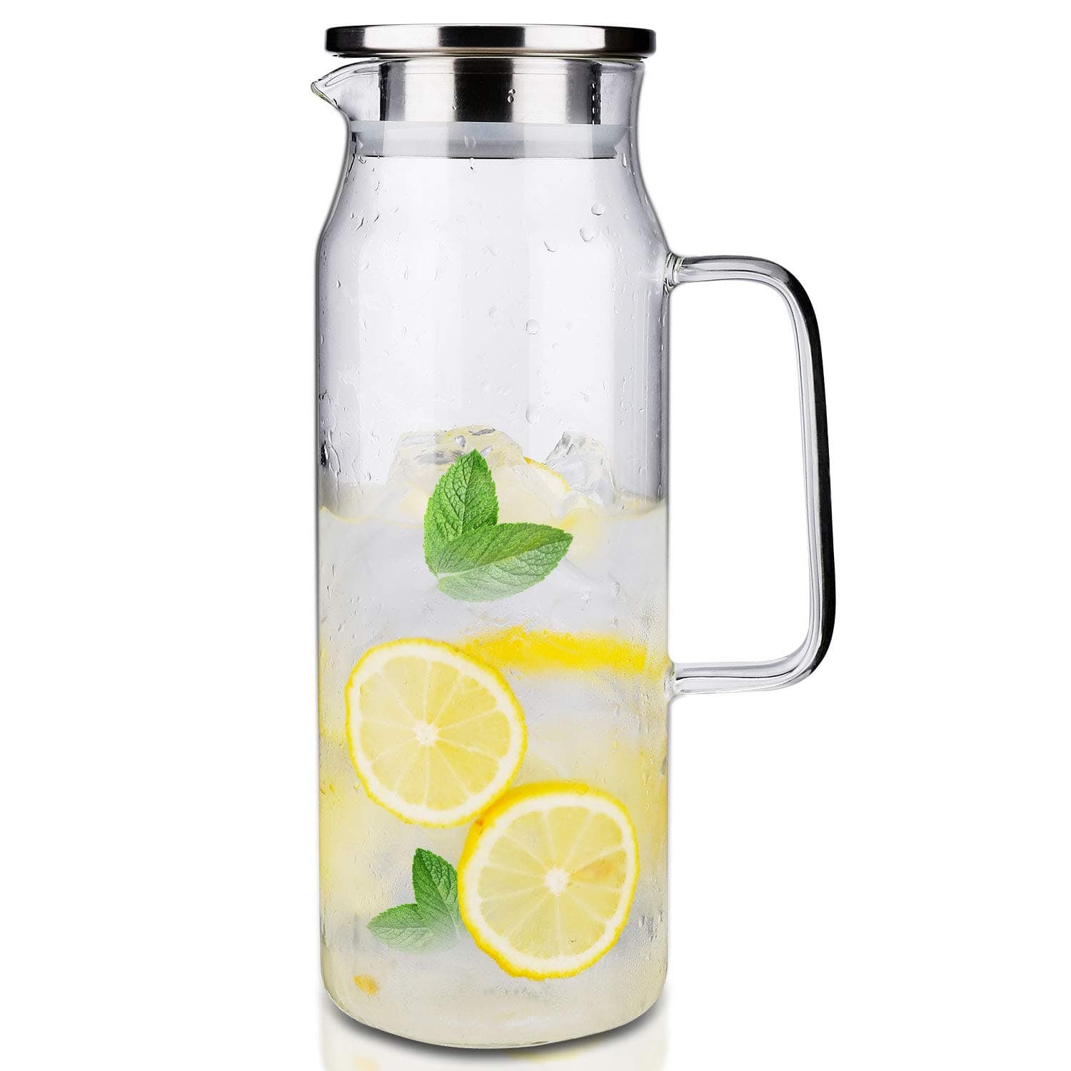 BOTTLE BOTTLE Jarra de vidro com tampa e alça de 1500 ml para chá gelado e suco caseiro, garrafa de vidro borossilicato resistente ao calor para água quente/fria - Image 1