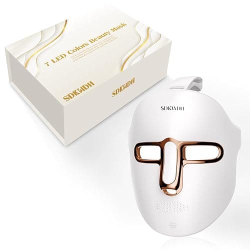 SDKWDH Red Light Photon Facial Mask, Wireless Rechargeable & Ergonomic Design with NIR, Portable for Home & Travel, Gold - Image 1