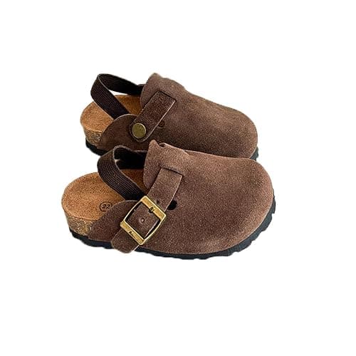 Kids Suede Clogs Toddler Clogs Boys Girls Sandals Cork Adjustable Buckle Mules - 4-5 Toddler - Coffee - Image 1