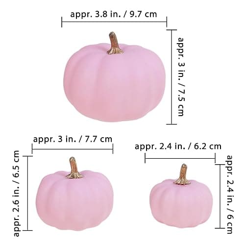 Winlyn 12 Pcs Artificial Pink Pumpkins 3 Sizes Small Fall Decorative Pumpkins Foam Pumpkins Faux Pumpkins Decor for Autumn Wedding Baby Shower Pink Halloween Party Thanksgiving Harvest Table Wreath - Pink thumbnail 3