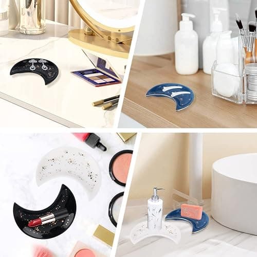 Moon Shape Jewelry Tray, 3pcs/Set Ceramic Moon Decorative Trinket Dish, Organizing Necklace Earrings Keys Jewelry Plate, for Vanity Bathroom Engagement Ring(3 Colors) thumbnail 7