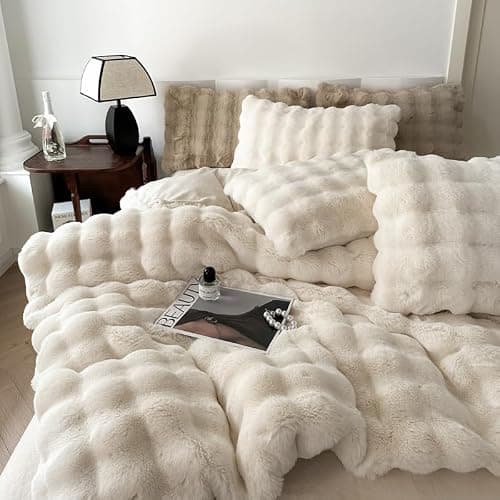 H&D Throw Blanket for Couch,Faux Fur,Fluffy Cozy Soft Plush Luxury Thick Fuzzy Fleece Blanket for Couch Bed Sofa Bedroom Living Room,Comfy Bubble Blanket thumbnail 3