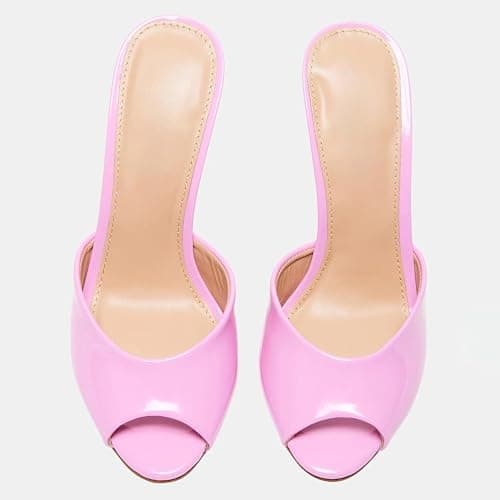 Yishaweiqi Women's Mesh Heeled Sandals Peep Toe Mules Slip on Stiletto High Heels Dress Sexy Slide Sandals thumbnail 5