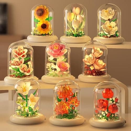 Kadablk Creative Botanical Micro Blocks with Light Set - 550PCS Artificial Chrysanthemum, Peony and Hibiscus, Perfect DIY Gift for Adults, Teens and Flower Lovers thumbnail 2