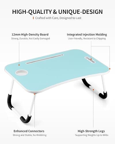 FISYOD Foldable Laptop Table, Portable Lap Desk Bed | Table Tray, Laptop Stand with Cup Holder & Tablet Slot & Lifting Handle for Working Writing Drawing & Eating (Blue) thumbnail 6