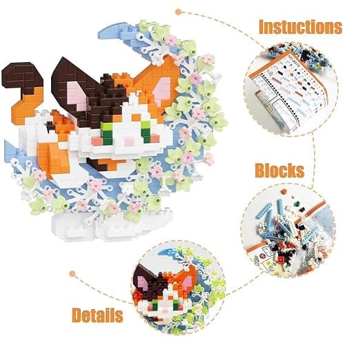 FCXVXCL Katze Bausteine Building Blocks Sets, 2PCS Katze Mini Baustein DIY Building Blocks 3D Mini Puzzle Cartoon Micro Buildings Blöcke Anime Block Figuren Geschenke für Geburtstag(Grau,Orange) thumbnail 3