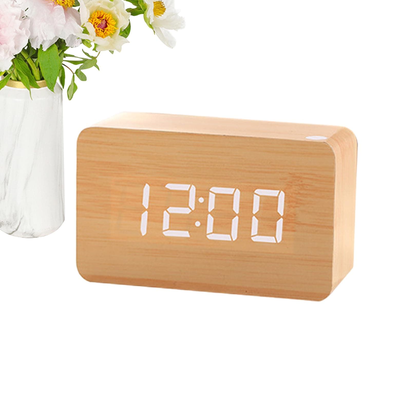 Wooden Alarm Clock - Digital LED Desk Clock, Electric Bedroom Clocks, Large Display Desk Accessories | Weekday/Weekend Mode, Sound Control, Electric Clocks for Bedside, Bedroom, Home Décor thumbnail 7