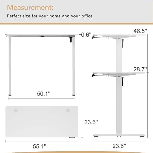 Meilocar Height Adjustable Electric Standing Desk, 55" x 24" Sit Stand Computer Desk with Memory Controller, Home Office Workstation Stand up Desk with Splice Board, White Top + White Frame thumbnail 3