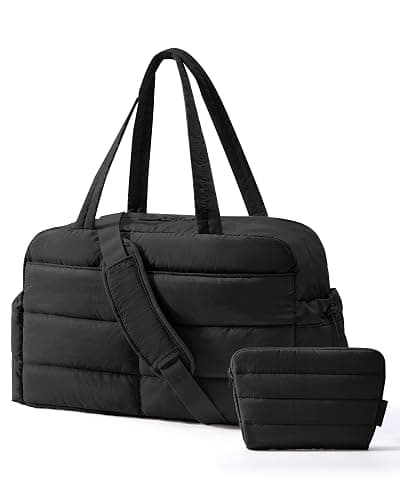 BAGSMART Gym Bag for Women with Toiletry Pouch, Lightweight Weekender Bags for Women with Wet Pocket, 31L Quilted Travel Duffle Carry On Bag, Weekender Overnight Bag for Travel,Water Resistant,Black - Image 1