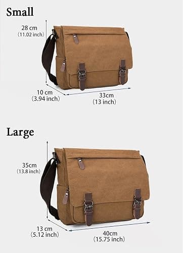 Sechunk Canvas Vintage Messenger Bag Shoulder bag Leather Large Travel Crossbody bags for men women 15inch Laptop thumbnail 7