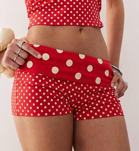 Morlaeley Women Fold Over Shorts Foldover Low Waist Stretch Pajama Micro Mini Shorts Y2k Lounge Bottoms Sleepwear thumbnail 2