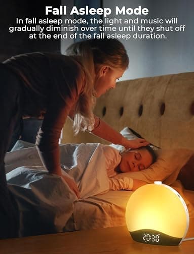 LIORQUE Sunrise Alarm Clock Wake Up Light Clock with Sunrise/Sunset Simulation, 8 Colors Atmosphere Lamp, 22 Natural Sounds, Dual Alarms, Snooze and FM Radio, Light Up Alarm Clock Bedside thumbnail 6