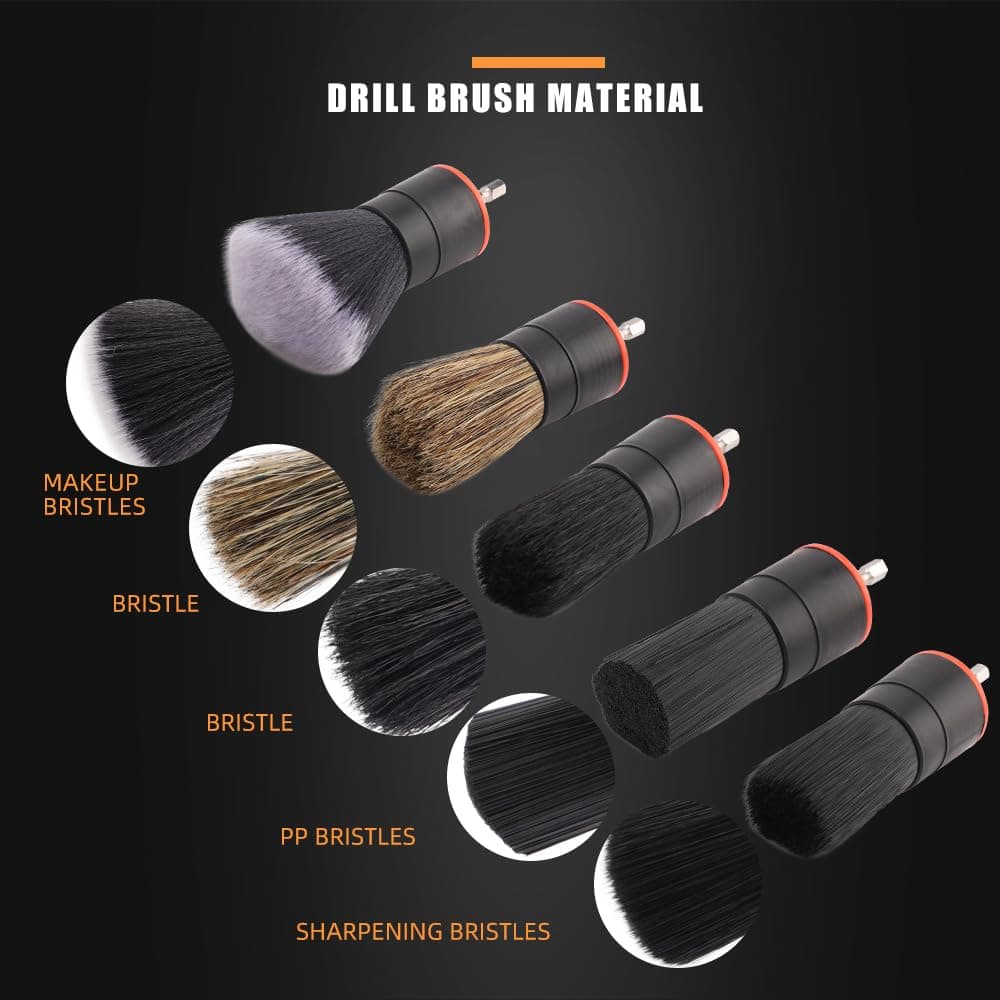 SPTA Hair Drill Brush Attachment - 5 Pcs Mixed Drill Brush Head Set, Auto Detail Car Detail Brush for Cleaning Interior or Exterior thumbnail 3