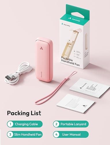 Aecooly Slim Handheld Fan, Mini Thin Portable Fan, Small Rechargeable Pocket [24H Max Cooling Time], Battery Powered Foldable Personal for Travel, Summer, Gifts for Women, Girls -Pink thumbnail 7