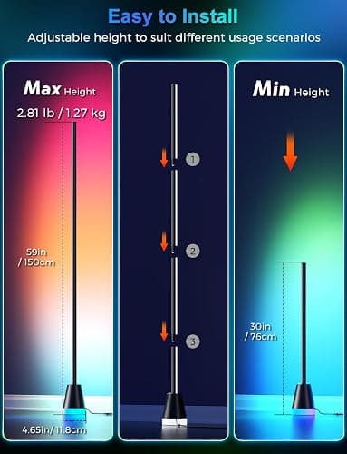 Alfolive Corner Floor Lamp, Smart RGB Lamps for Living Room Bedroom, APP & Remote Control Tall Standing LED Lights, 16 Million DIY Colors Modern Ambient Lighting with Music Sync & Timer, Jet Black thumbnail 7