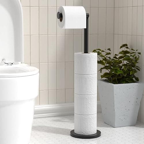 Free-standing Toilet Roll Holder Folding Paper Roll Holder Stainless Steel Bathroom Roll Holder Stand, Anti Rust Pedestal Free Standing Toilet Roll Storage Dispenser Holds 5 Paper Roll - Black thumbnail 2