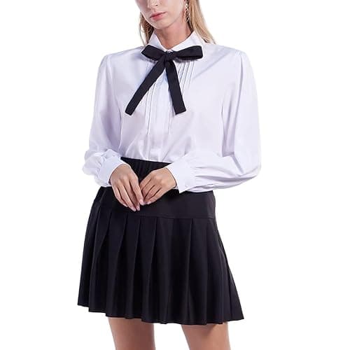 ETOSELL Women Short Sleeve Peter Pan Collar Blouse Kawaii Girls School Uniform White Shirt Lady Bowknot OL Button-Down Shirts thumbnail 2