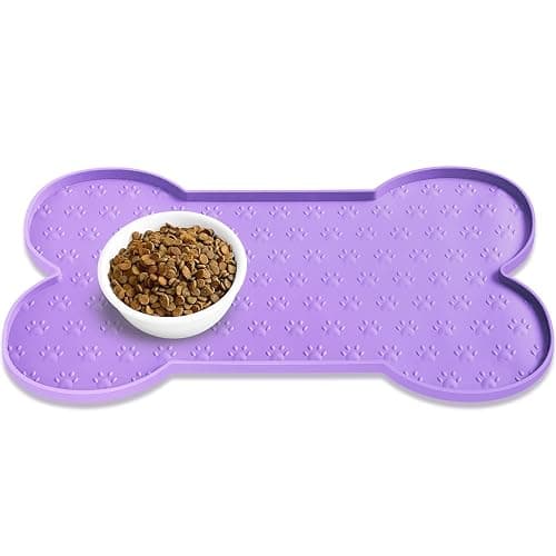 PWTAA Dog Food Mat Anti-Slip Silicone Dog Bowl Mat Thicker Pet Placemat Waterproof Cat Feeder Pad with Raised Edge Puppy Kitten Feeding Mats Suitable Small Medium-Sized Dogs Cats Eating Tray - Image 1