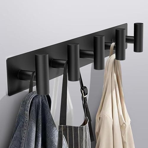 Bntuk Coat Rack Wall Mount, Towel Racks for Bathroom with 5 Coat Hooks for Robes Bags Keys, Hat Rack for Wall Towel Hooks for Entryway, Home Wall Organizer Essential (Black) - Image 1