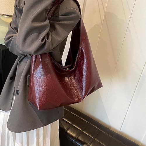 JOLILUNA Burgundy Purse Large Tote Bags for Women Slouchy Hobo Bag Leather Hobo Bags for Women thumbnail 4