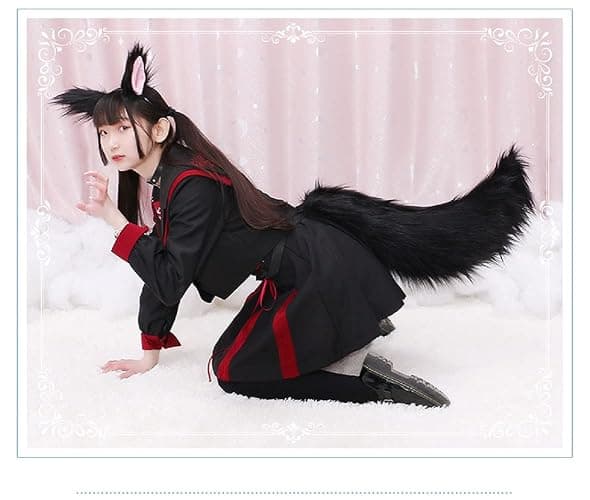 Fxaelian Faux Fur Animal Big Tail Fox Cat Dog Wolf Tail Set Halloween Cosplay Party Costume Accessory thumbnail 5