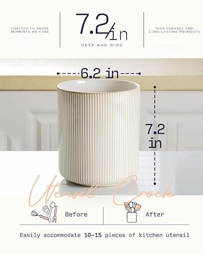 getstar Large Kitchen Utensil Holder for Kitchen Counter (H7.2” x W6.2”), Ceramic Cooking Utensil Holder with Cork Mat (Vintage, Large(7.2")) thumbnail 3
