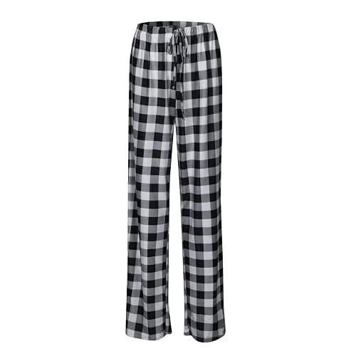 Pajamas Pants for Women 2025 Lounge Cute Plaid Pants Soft Comfy Wide Leg Trousers Sleep Bell Bottom - Small - B-black thumbnail 5