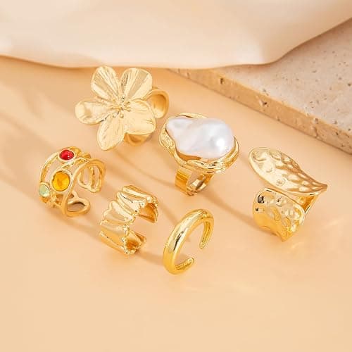 VRNGI Chunky Rings for Women Adjustable Thick Rings Set Trendy Statement Stackable Ring for Women Chunky Jewlery Irregular Dome Flower Finger Knkuckle Thumb Ring thumbnail 6
