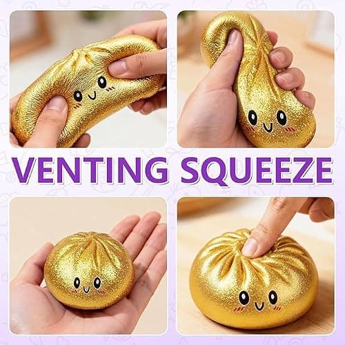 Glitter Dumpling Squishy, Dumpling Squishy Mystery Box, Soft Squeeze Dough Ball for Stress Relief, Easter Basket Stuffers, Stretchy Bun with Mini Food Steamer Desk Fidget Toy for Adults (White) thumbnail 6