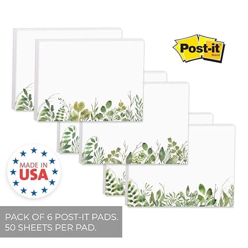 Watercolor Wild Greenery Sticky Note Pads / 4" x 3" Botanical Sticky Notes/Set of 6 Pads / 50 Sheets Per Pad/Three Unique Designs/Made in The USA thumbnail 4