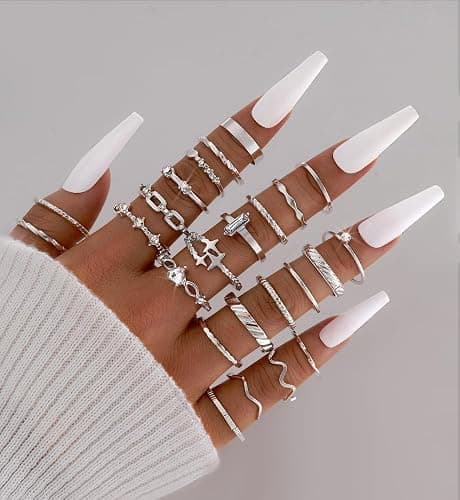 iF YOU 25 Pcs Gold Stackable Ring Set for Women, Chunky Knuckle Finger Midi Rings, Silver Simple Stacking Cute Rings Pack Trendy Stuff Jewelry Gift thumbnail 8
