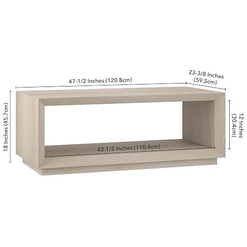 Henn&Hart 48" Rectangular Coffee Table with Open Storage Shelf for Living Room, Family Room, or Office, Alder White thumbnail 3