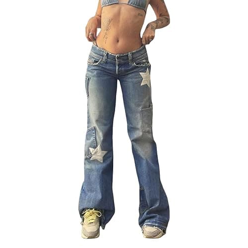 Owegvia Donne Y2K Jeans Gamba Larga Baggy Gamba Dritta Pantaloni Denim Estetica Indie Vita Bassa Cargo Jean Pantaloni Larghi - Image 1