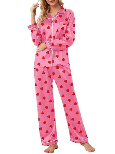 Umeyda Girls & Womens Satin Pajamas Set, 2 Pieces Silky Pjs Long Sleeve + Pants Sleepwear for Mom Kids and Boys thumbnail 6