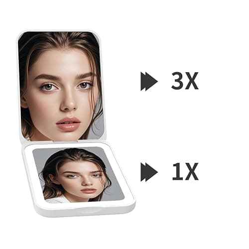 Kintion 2025 Pocket Mirror, Rechargeable Dimmable 3 Color Lighting 1X/3X LED Compact Travel Makeup Mirror for Purse, Portable, Folding, Handheld, Small Lighted Mirror for Women Gift, White thumbnail 5