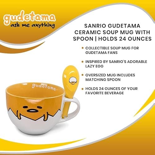 Silver Buffalo Gudetama Dangerous Situations Boxed Ceramic Soup Mug w/Spoon, 24-Ounce thumbnail 7