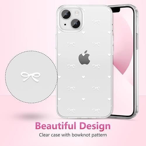ZTOFERA Clear Case for iPhone 13, Cute Love Heart & Bowknot Pattern Design Aesthetic Transparent Phone Case Soft Flexible TPU Shockproof Protective Cover for Women Girls - White Bow thumbnail 2