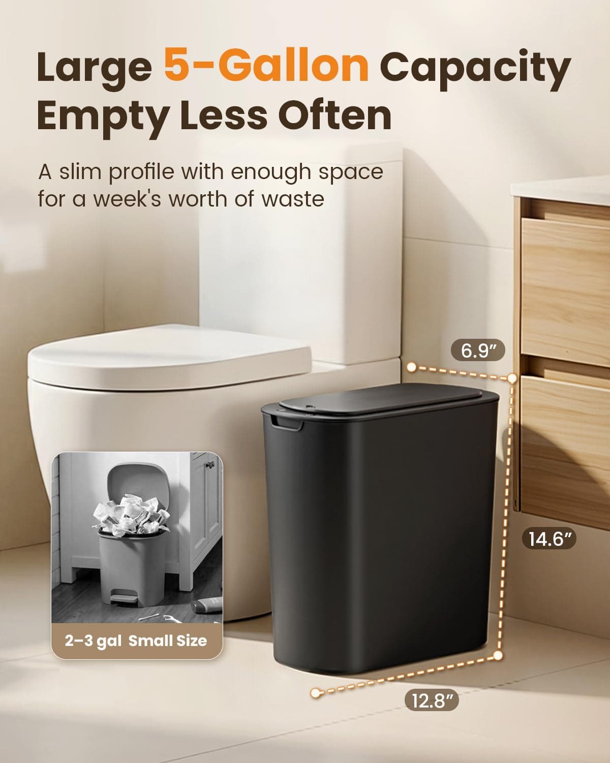 Cesun 5 Gallon Automatic Bathroom Trash Can, Touchless Motion Sensor Garbage Can with Lid, Smart Plastic Slim Wastebasket for Bathroom, Office, rv, Bedroom, Living Room, Black thumbnail 4