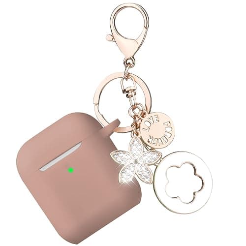 OLEBAND Case Fit for Airpod 1st/2nd Generation with Cute Bling Keychain,iPods Silione Cover Compatible for Apple Air pod/iPod 2 and 1 Gen Case,LED Visible,for Women and Girls,Milk Tea thumbnail 6