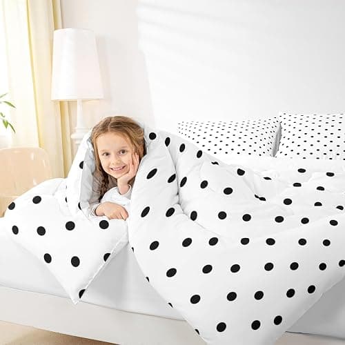 jejeloiu Polka Dots Bedding Set for Boys Girls, Black Geometric Circles Comforter Set Queen Size Simple Modern Duvet Quilt Microfiber Cartoon French Style Bedroom Decor 3 Pcs with 2 Pillow Cases thumbnail 7
