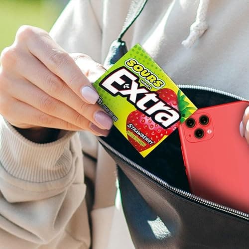 EXTRA SOURS Strawberry Fruit Gum Sugar Free Candy Sour Gum Pack 10Ct | Sugar Free sour gum with fresh breath on-the-go flavor; 10 count gum packs for purse essentials, bag, car, work thumbnail 8