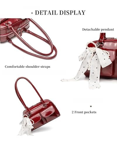 FTDENE Y2K Shoulder Purses for Women Trendy - PU Leather Retro Boston Handbag, Lightweight and Versatile for Work and Travel thumbnail 3