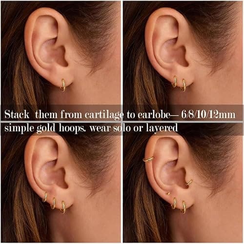 Gokeey Small Gold Huggie Hoop Earrings Set for Women 14K Gold Plated Hypoallergenic Lightweight Earrings for Sensitive Ears Everyday Earrings Sets for Multiple Piercing Cartilage Hoop Earrings Stack Jewelry thumbnail 4