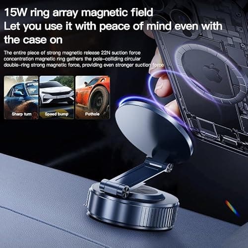for Magsafe Car Mount, Magnetic Phone Holder for Your Car, Strong Suction | [105+LBS & 3800gf Magnetic] 360° Adjustable Car Phone Holder for iPhone 17 16 15 14 13 12 Pro Max Air Plus,Car Accessories thumbnail 5