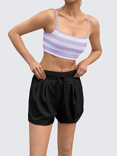 Aoysky Womens Striped Square Neck Sports Bras Spaghetti Straps Ribbed Padded Low Impact Yoga Workout Camisole thumbnail 5