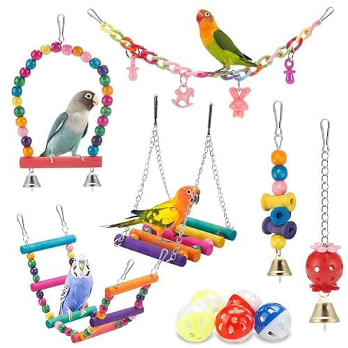 Swing Hanging Standing Chewing Toy Hammock Climbing Ladder, Cage Colorful Toys Suitable for Budgerigar, Parakeet, Conure, Cockatiel, Mynah, Love Birds, Finches - Image 1