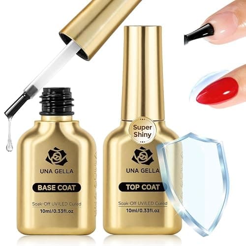 UNA GELLA No Wipe 2PCS Gel Top Coat Base Coat Set, Highly Glossy Top Coat Gel Nail Polish Strengthen and Acid-Free Clear Nail Base Soak Off, Key to Manicure for Her (U V Cure Need) thumbnail 9