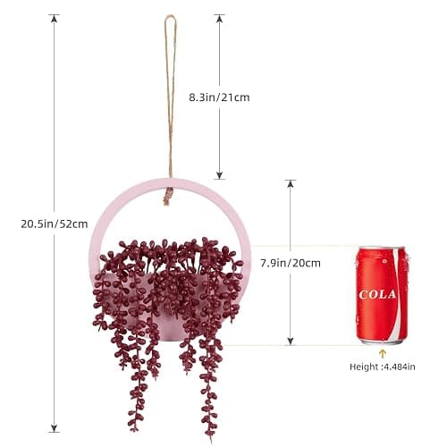 Floweroyal 2pcs Artificial Succulents Hanging Plants 12.2'' Fake String of Pearls in Pot with 8.3'' Lanyard for Indoor Outdoor Wall Decor (Pink). thumbnail 3