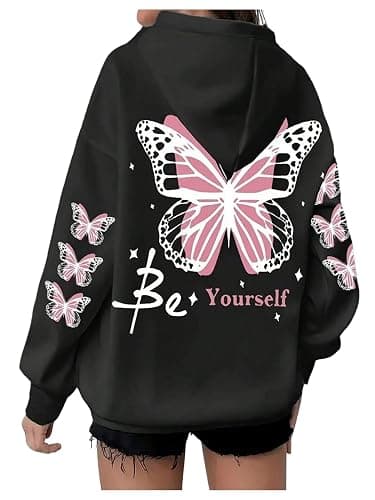 SweatyRocks Women's Plus Size Oversized Graphic Butterfly Print Hoodie Sweatshirt Loose Pullover Tops with Pocket - Image 1