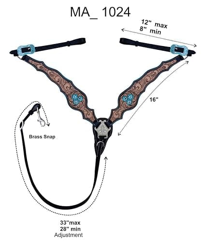 Majestic Ally Hand-Tooled Designer Padded Leather Horse Browband Headstall Breastcollar Set, Browband Headstall, Breastcollar thumbnail 2